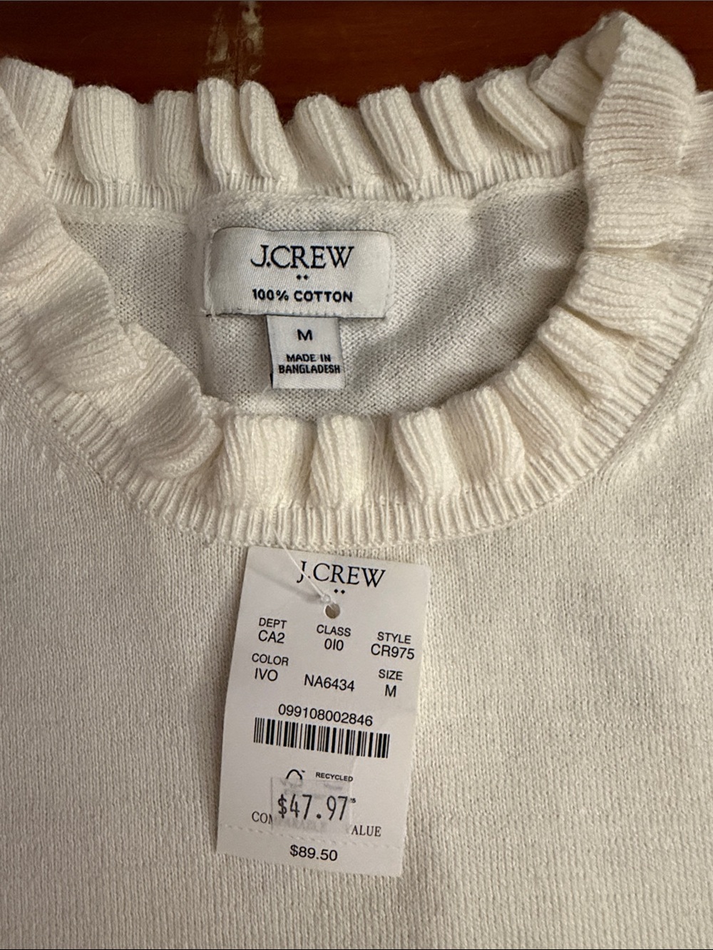 J. Crew Cream Ruffle-Trim Short Puff Sleeve Knit Top - Picture 4 of 7